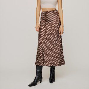 NWT Reformation 100 % silk Layla midi skirt size 10 in palladio brown tile